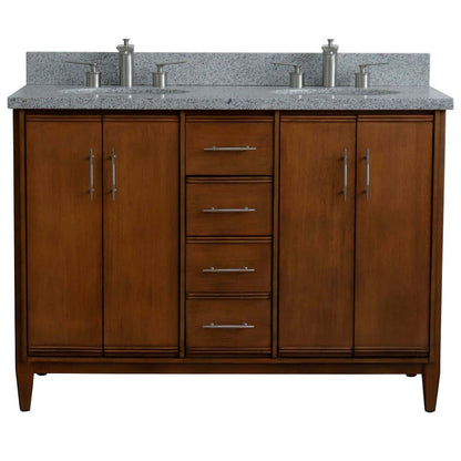 49" Double sink vanity in Walnut finish with Gray granite and oval sink - 400901-49D-WA-GYO