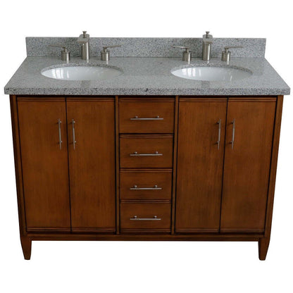 49" Double sink vanity in Walnut finish with Gray granite and oval sink - 400901-49D-WA-GYO