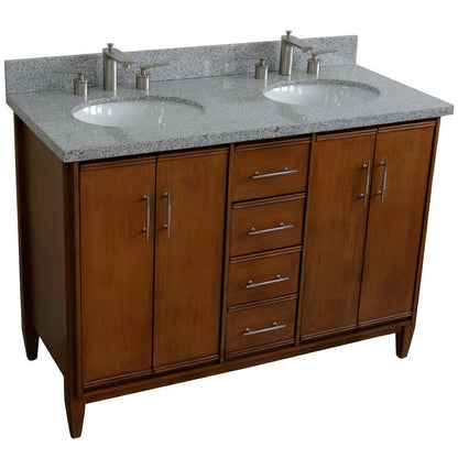 49" Double sink vanity in Walnut finish with Gray granite and oval sink - 400901-49D-WA-GYO