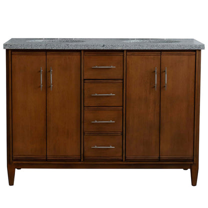 49" Double sink vanity in Walnut finish with Gray granite and oval sink - 400901-49D-WA-GYO