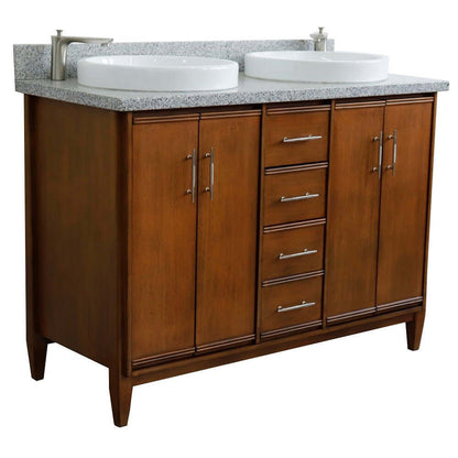 49" Double sink vanity in Walnut finish with Gray granite and round sink - 400901-49D-WA-GYRD