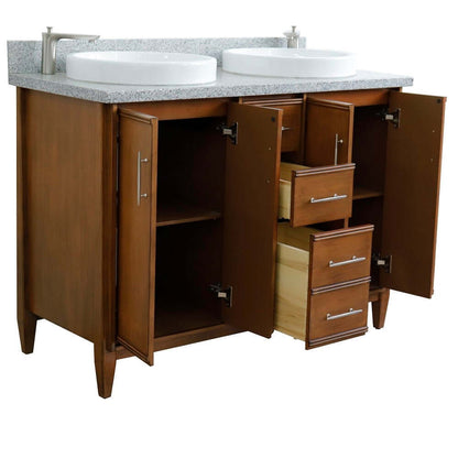 49" Double sink vanity in Walnut finish with Gray granite and round sink - 400901-49D-WA-GYRD