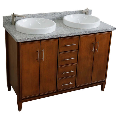 49" Double sink vanity in Walnut finish with Gray granite and round sink - 400901-49D-WA-GYRD