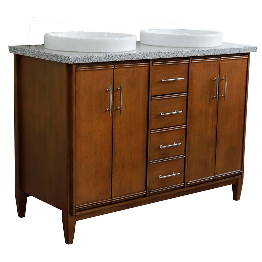 49" Double sink vanity in Walnut finish with Gray granite and round sink - 400901-49D-WA-GYRD