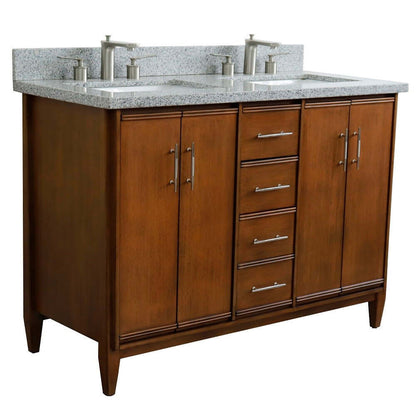 49" Double sink vanity in Walnut finish with Gray granite and rectangle sink - 400901-49D-WA-GYR