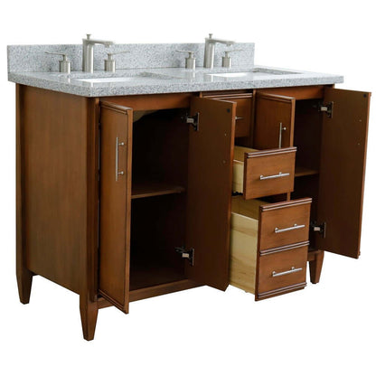 49" Double sink vanity in Walnut finish with Gray granite and rectangle sink - 400901-49D-WA-GYR