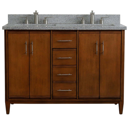 49" Double sink vanity in Walnut finish with Gray granite and rectangle sink - 400901-49D-WA-GYR