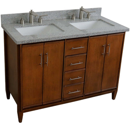 49" Double sink vanity in Walnut finish with Gray granite and rectangle sink - 400901-49D-WA-GYR