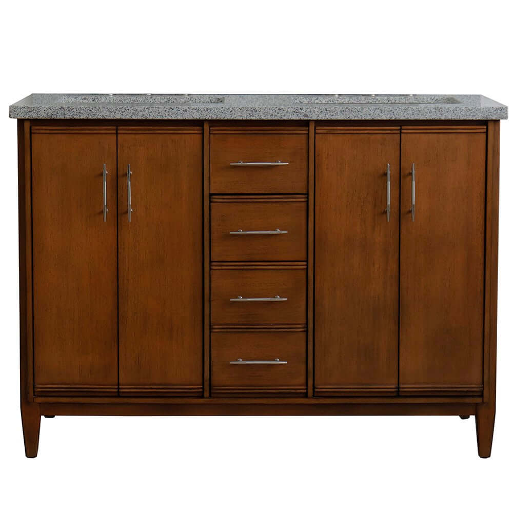 49" Double sink vanity in Walnut finish with Gray granite and rectangle sink - 400901-49D-WA-GYR