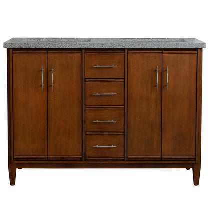 49" Double sink vanity in Walnut finish with Gray granite and rectangle sink - 400901-49D-WA-GYR