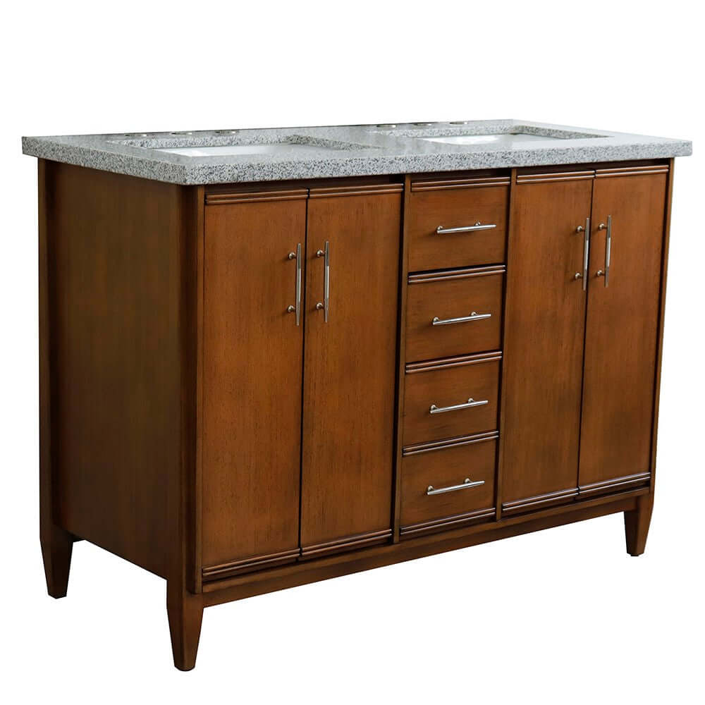 49" Double sink vanity in Walnut finish with Gray granite and rectangle sink - 400901-49D-WA-GYR