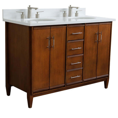 49" Double sink vanity in Walnut finish with White quartz and oval sink - 400901-49D-WA-WEO