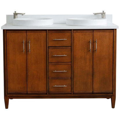 49" Double sink vanity in Walnut finish with White quartz and round sink - 400901-49D-WA-WERD