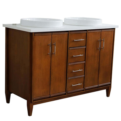 49" Double sink vanity in Walnut finish with White quartz and round sink - 400901-49D-WA-WERD