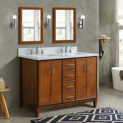 49" Double sink vanity in Walnut finish with White quartz and rectangle sink - 400901-49D-WA-WER