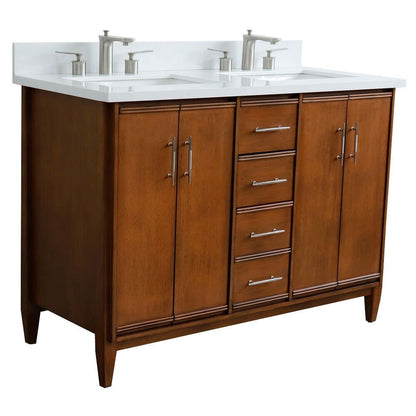 49" Double sink vanity in Walnut finish with White quartz and rectangle sink - 400901-49D-WA-WER