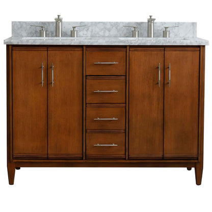 49" Double sink vanity in Walnut finish with White Carrara marble and rectangle sink - 400901-49D-WA-WMR