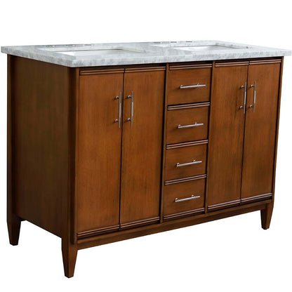 49" Double sink vanity in Walnut finish with White Carrara marble and rectangle sink - 400901-49D-WA-WMR