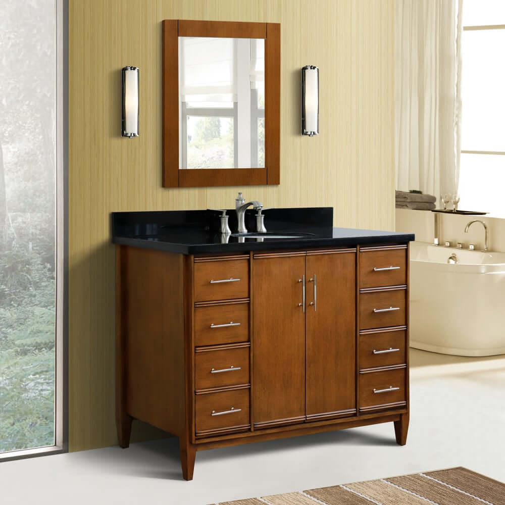 49" Single sink vanity in Walnut finish with Black galaxy granite and oval sink - 400901-49S-WA-BGO