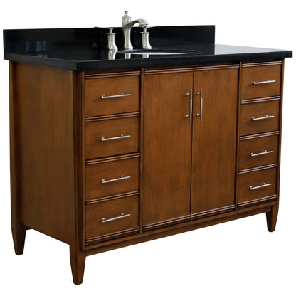 49" Single sink vanity in Walnut finish with Black galaxy granite and oval sink - 400901-49S-WA-BGO