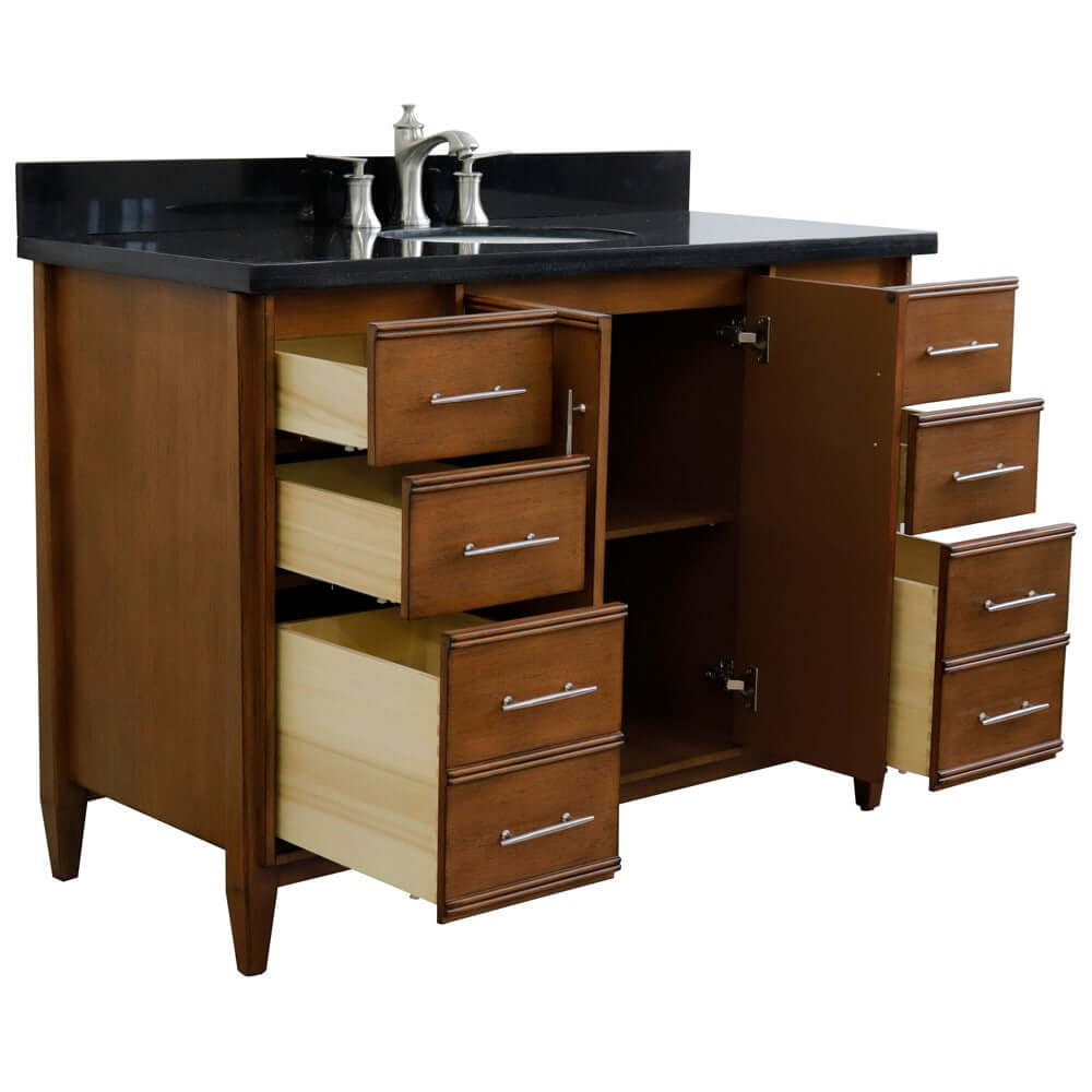 49" Single sink vanity in Walnut finish with Black galaxy granite and oval sink - 400901-49S-WA-BGO