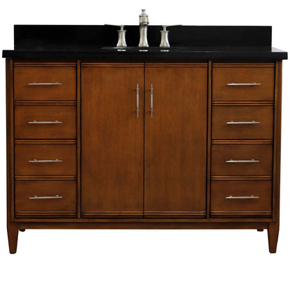 49" Single sink vanity in Walnut finish with Black galaxy granite and oval sink - 400901-49S-WA-BGO