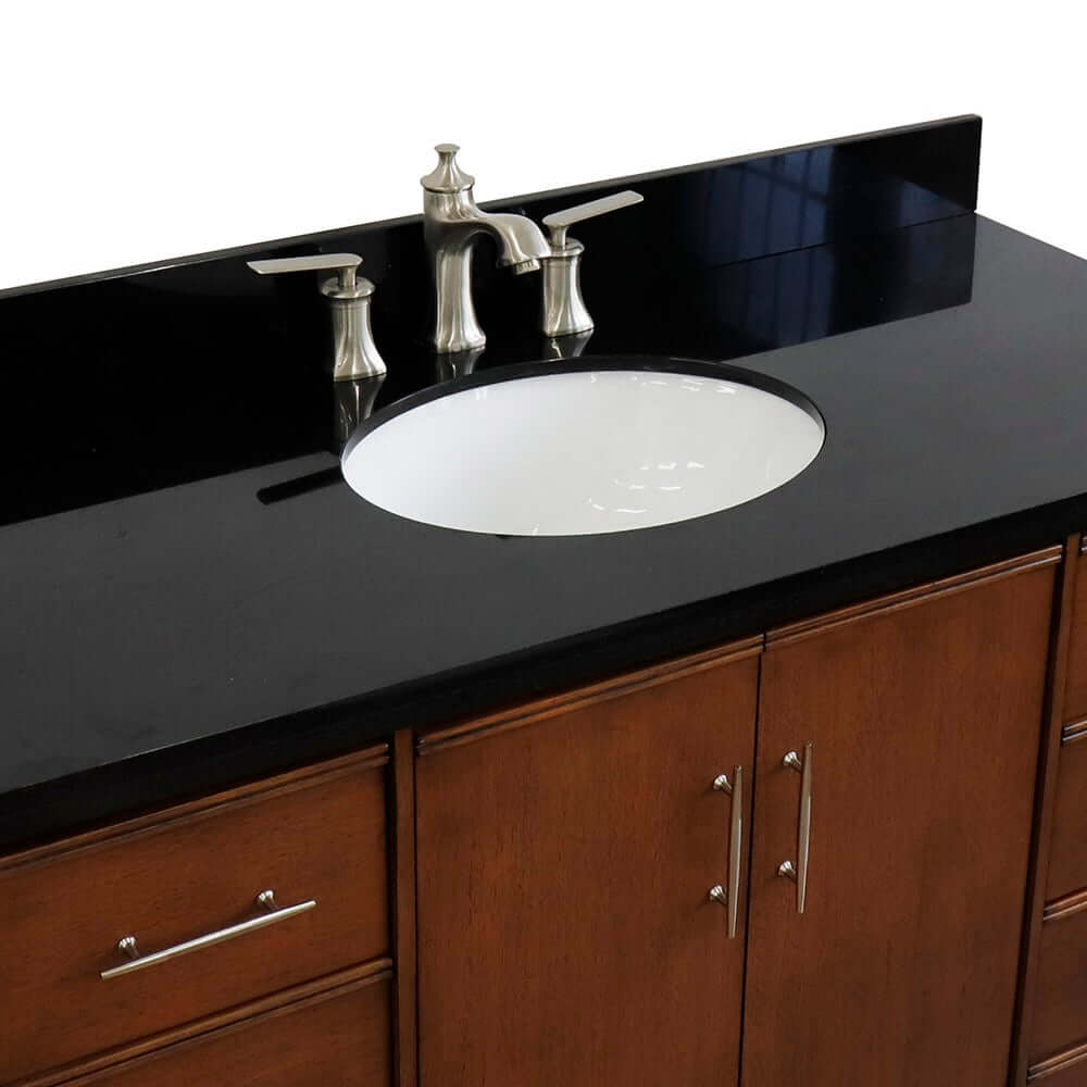 49" Single sink vanity in Walnut finish with Black galaxy granite and oval sink - 400901-49S-WA-BGO