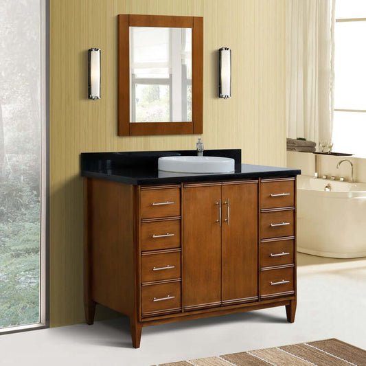 49" Single sink vanity in Walnut finish with Black galaxy granite and round sink - 400901-49S-WA-BGRD