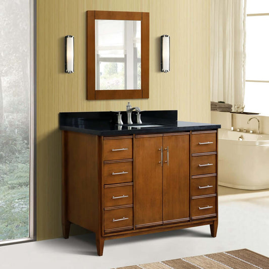 49" Single sink vanity in Walnut finish with Black galaxy granite and rectangle sink - 400901-49S-WA-BGR