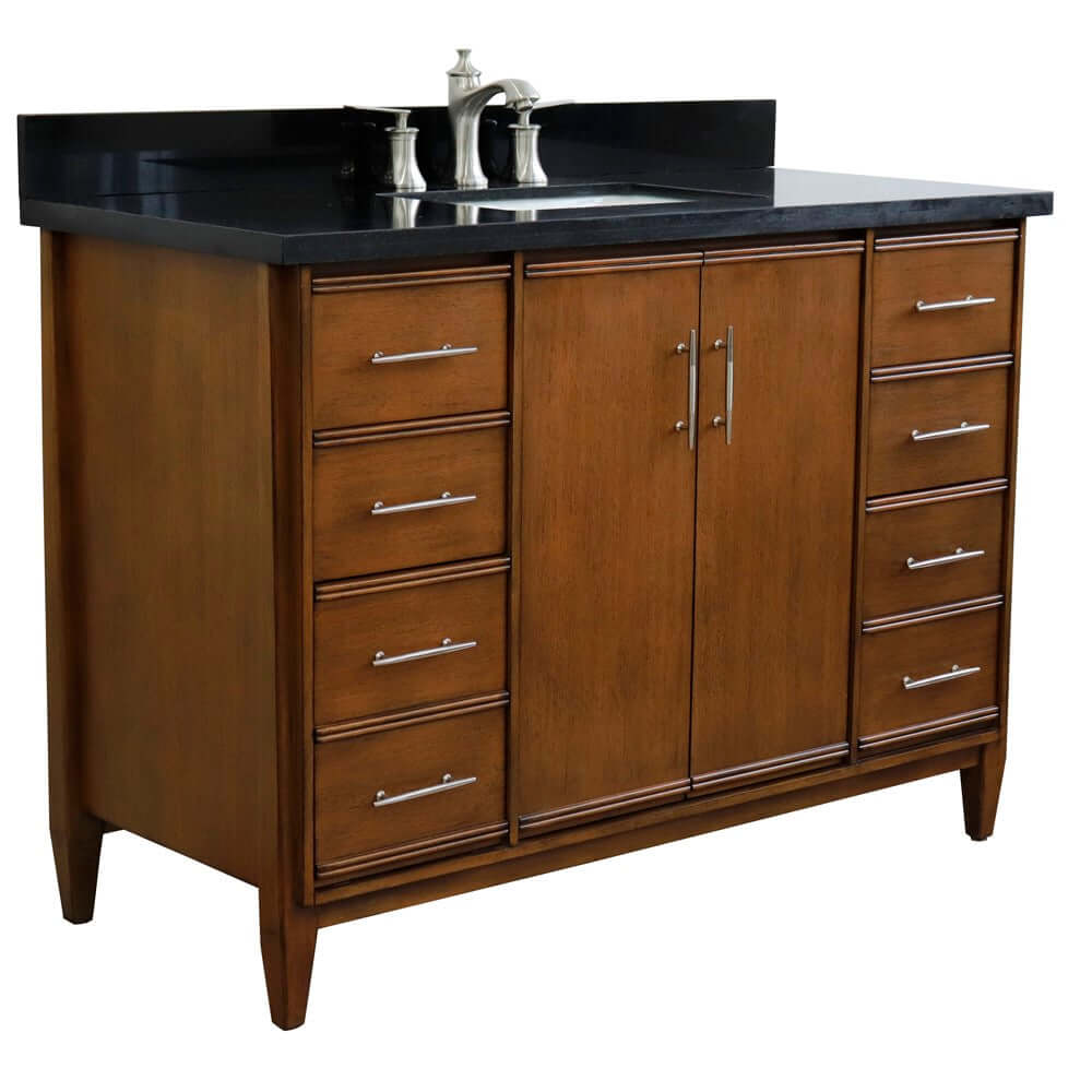 49" Single sink vanity in Walnut finish with Black galaxy granite and rectangle sink - 400901-49S-WA-BGR