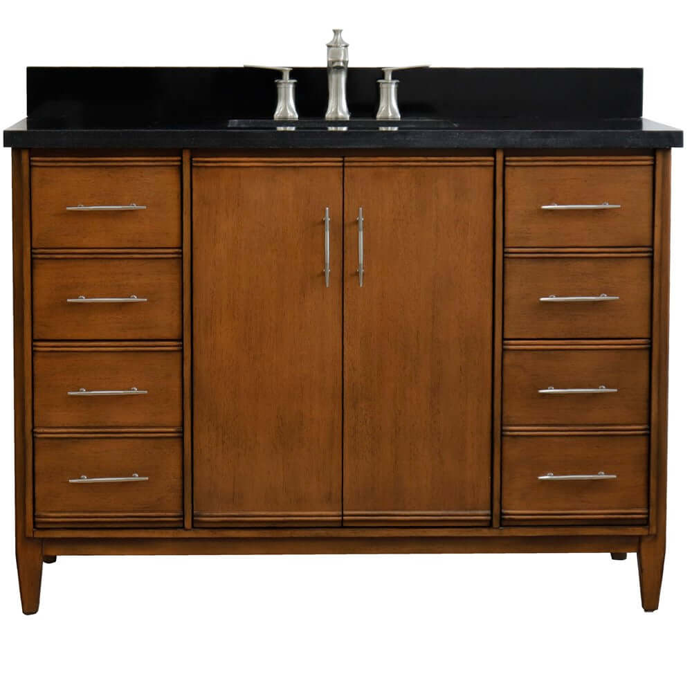 49" Single sink vanity in Walnut finish with Black galaxy granite and rectangle sink - 400901-49S-WA-BGR