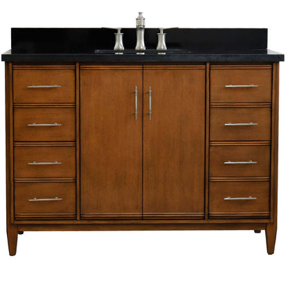 49" Single sink vanity in Walnut finish with Black galaxy granite and rectangle sink - 400901-49S-WA-BGR