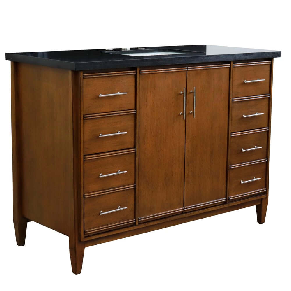 49" Single sink vanity in Walnut finish with Black galaxy granite and rectangle sink - 400901-49S-WA-BGR