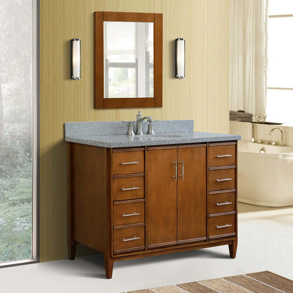 49" Single sink vanity in Walnut finish with Gray granite and oval sink - 400901-49S-WA-GYO