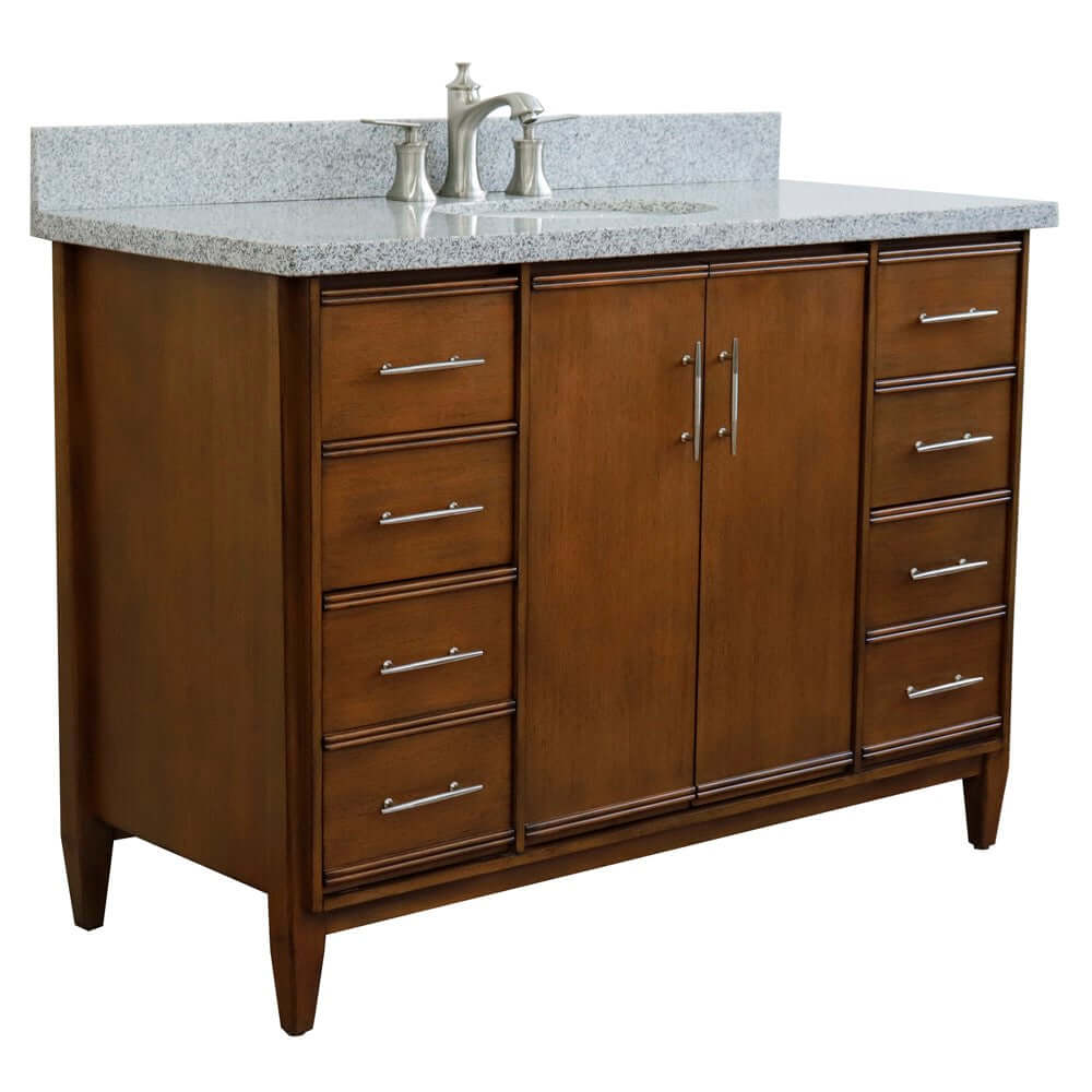 49" Single sink vanity in Walnut finish with Gray granite and oval sink - 400901-49S-WA-GYO