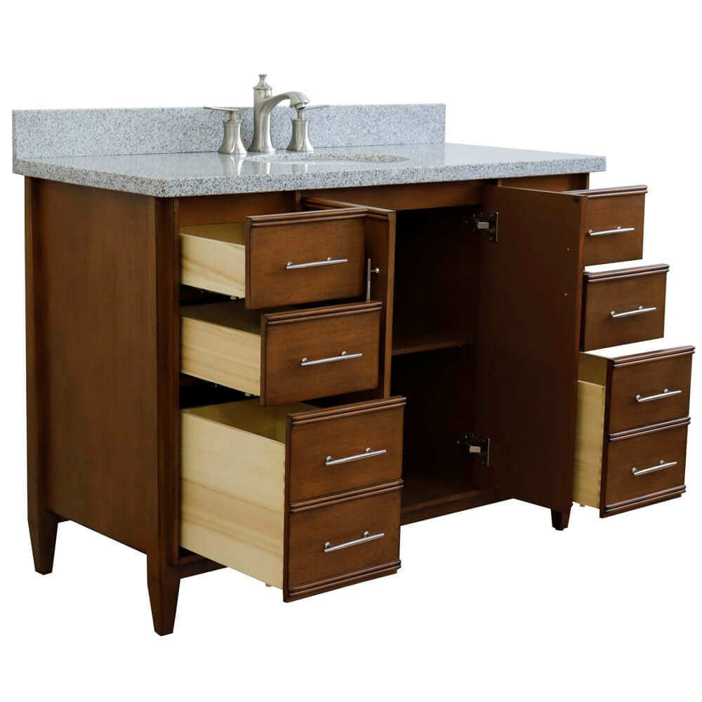 49" Single sink vanity in Walnut finish with Gray granite and oval sink - 400901-49S-WA-GYO