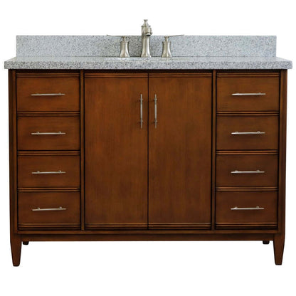 49" Single sink vanity in Walnut finish with Gray granite and oval sink - 400901-49S-WA-GYO