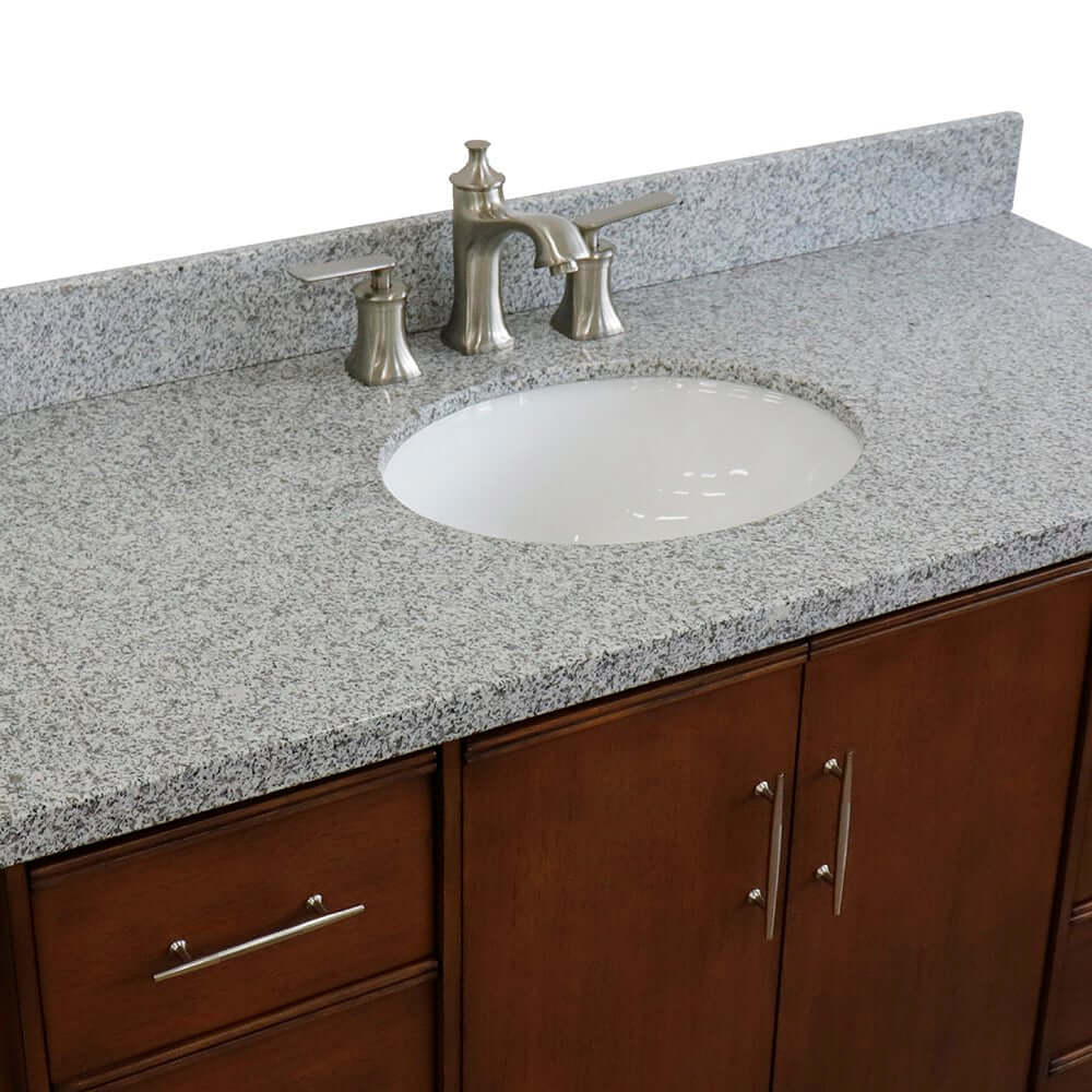 49" Single sink vanity in Walnut finish with Gray granite and oval sink - 400901-49S-WA-GYO