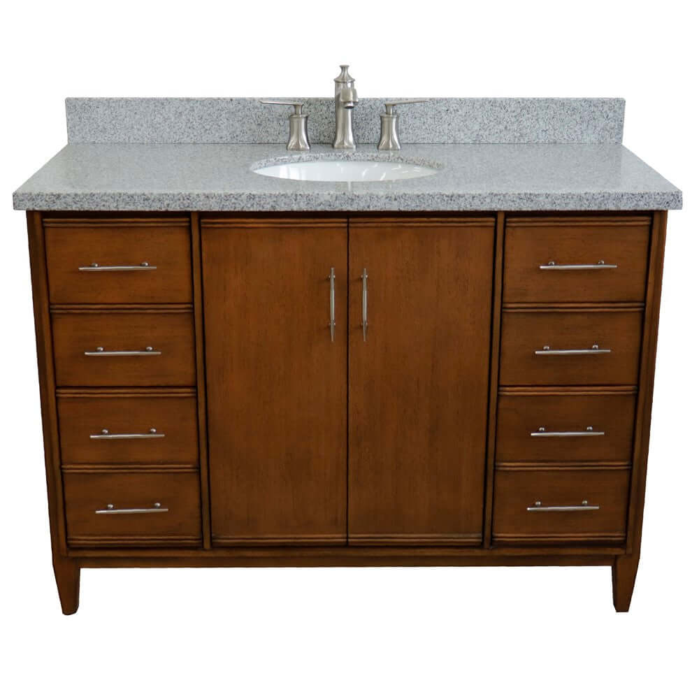 49" Single sink vanity in Walnut finish with Gray granite and oval sink - 400901-49S-WA-GYO