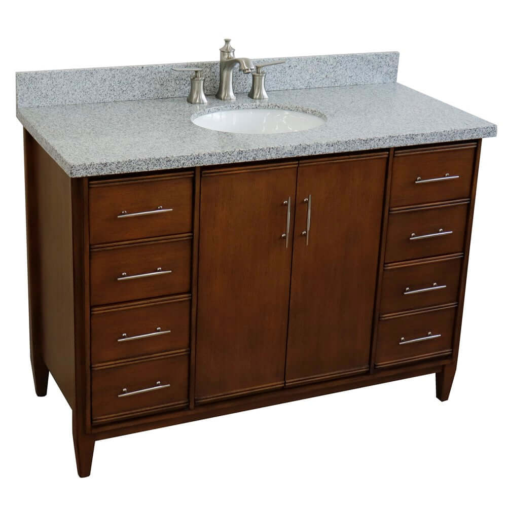 49" Single sink vanity in Walnut finish with Gray granite and oval sink - 400901-49S-WA-GYO