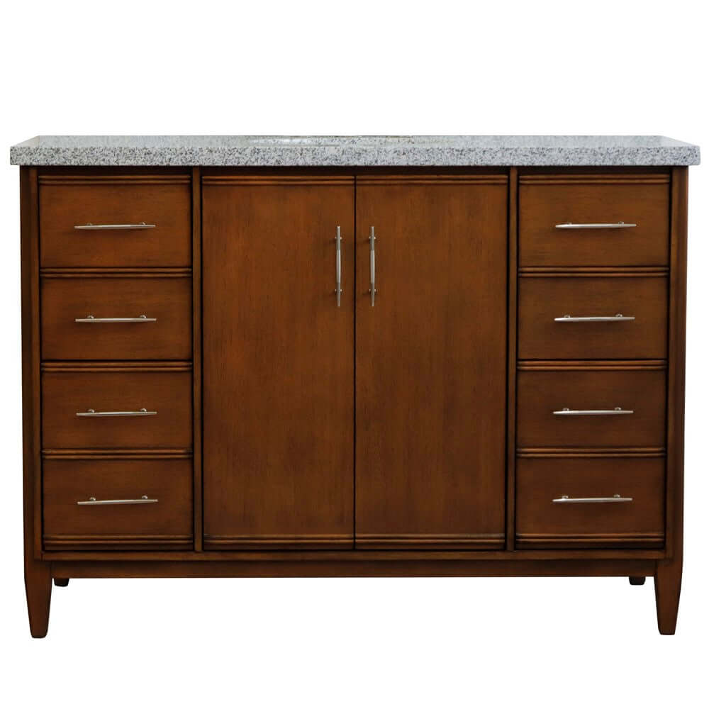 49" Single sink vanity in Walnut finish with Gray granite and oval sink - 400901-49S-WA-GYO