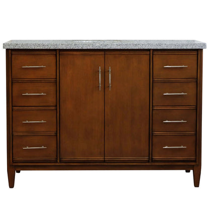 49" Single sink vanity in Walnut finish with Gray granite and oval sink - 400901-49S-WA-GYO