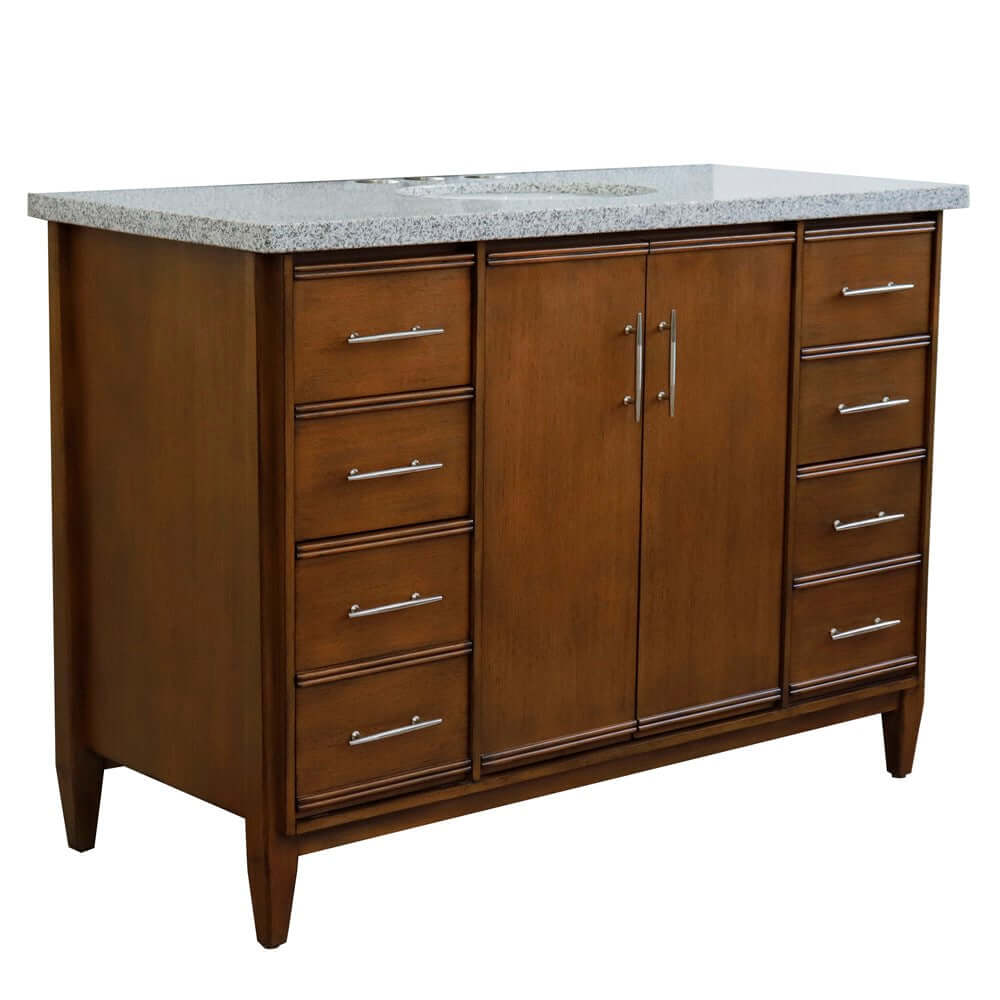 49" Single sink vanity in Walnut finish with Gray granite and oval sink - 400901-49S-WA-GYO