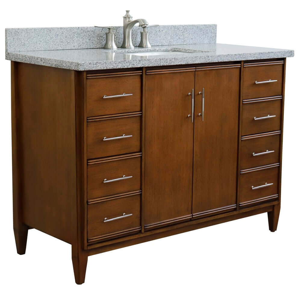 49" Single sink vanity in Walnut finish with Gray granite and rectangle sink - 400901-49S-WA-GYR