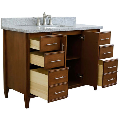 49" Single sink vanity in Walnut finish with Gray granite and rectangle sink - 400901-49S-WA-GYR