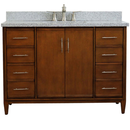 49" Single sink vanity in Walnut finish with Gray granite and rectangle sink - 400901-49S-WA-GYR