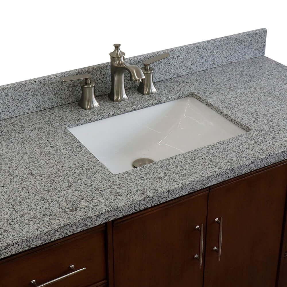 49" Single sink vanity in Walnut finish with Gray granite and rectangle sink - 400901-49S-WA-GYR