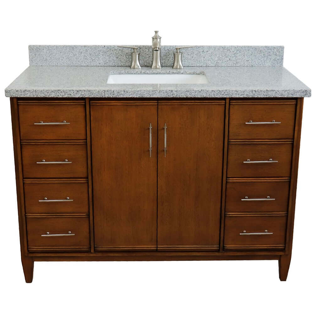 49" Single sink vanity in Walnut finish with Gray granite and rectangle sink - 400901-49S-WA-GYR