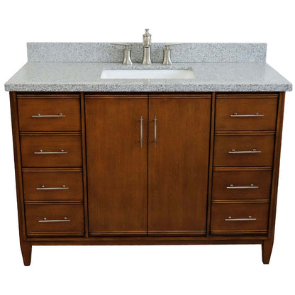 49" Single sink vanity in Walnut finish with Gray granite and rectangle sink - 400901-49S-WA-GYR