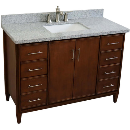 49" Single sink vanity in Walnut finish with Gray granite and rectangle sink - 400901-49S-WA-GYR